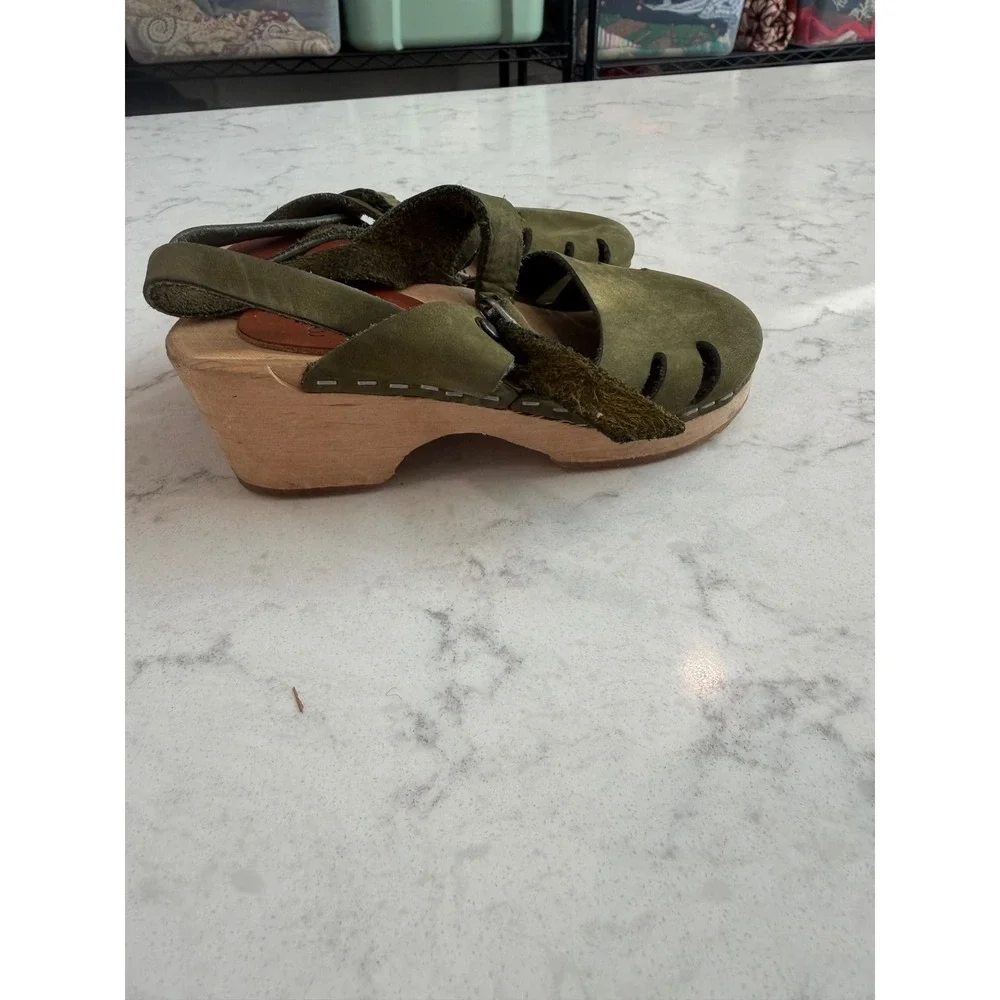 7.Mabo Kids Olive Green Suede Wooden Clogs Made in Sweden EU 27 US 10